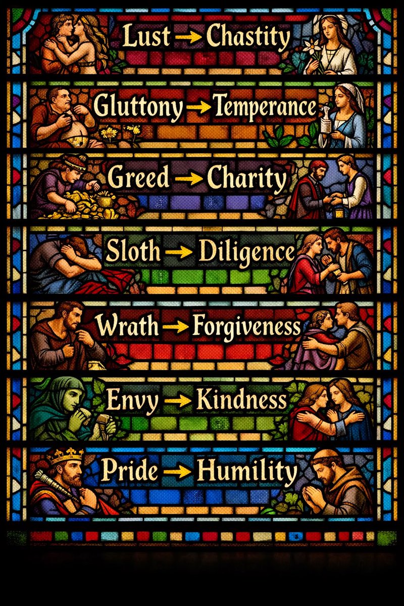 For each of the 7 Deadly Sins ,
there is an opposite Capital Virtue.

To grow in virtue requires dying to our own desires:

Growing in holiness requires sacrifice ❤️✝️🕊️