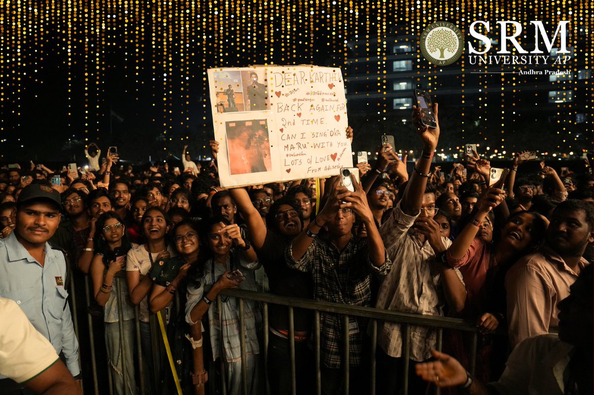 SRMUAP's tweet photo. An unforgettable night at SRM University-AP as Karthik set the stage on fire during INFINITUS ’26! 🎶✨

The Pro Shows kicked off with electrifying energy, bringing live music and vibrant vibes to the Amaravati campus.

#INFINITUS2026 #SRMUniversityAP #ProShows #LiveInConcert #CampusVibes #TechnoCulturalFest #SRMAmaravati #srmap