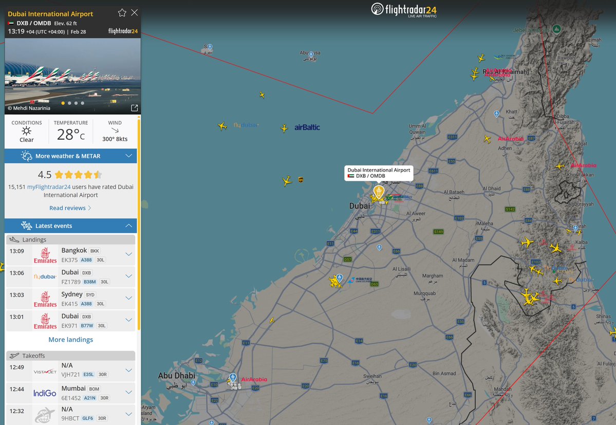 Flightradar24가 언급한 두바이 운항 공백 관련 이미지