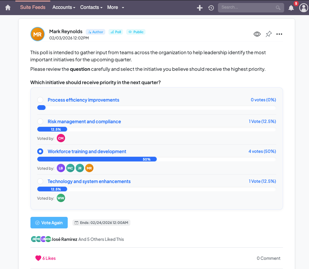 Turn your #SuiteCRM into an internal social hub! 🚀 With Suite Feed you get posts, polls, events &amp; announcements — all inside your CRM for better team collaboration.  urdhva-tech.com/suitecrm/plugi… #suite8