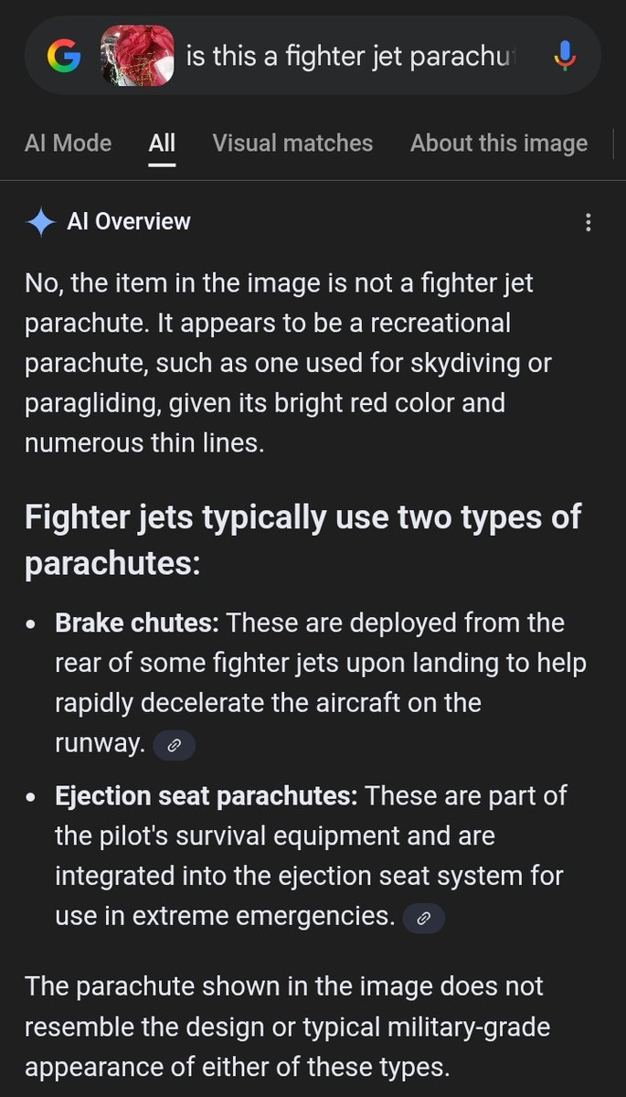 Mohsin_o2's tweet image. Fact Check ⚠️

Taliban social media accounts are claiming they have shot down a Pakistani jet and captured the pilot alive in Jalalabad. As proof, they are showing a "paragliding chute" and a backpack. 

However, they haven't shown any debris yet, only some AI-generated videos.