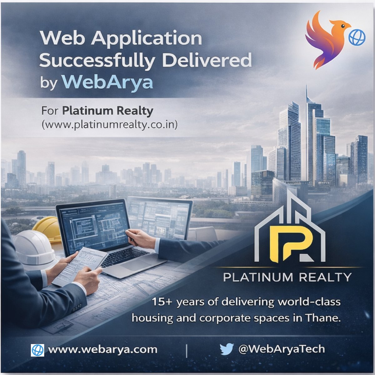 WebAryaTech's tweet photo. Proud to launch a modern web application for Platinum Reality by WebArya.
With 15+ years of excellence, Platinum Reality continues building trusted residential & corporate spaces.
The new platform boosts performance, UX, and brand presence.
#WebApplication #RealEstateTech https://t.co/UPcz7SbZ14