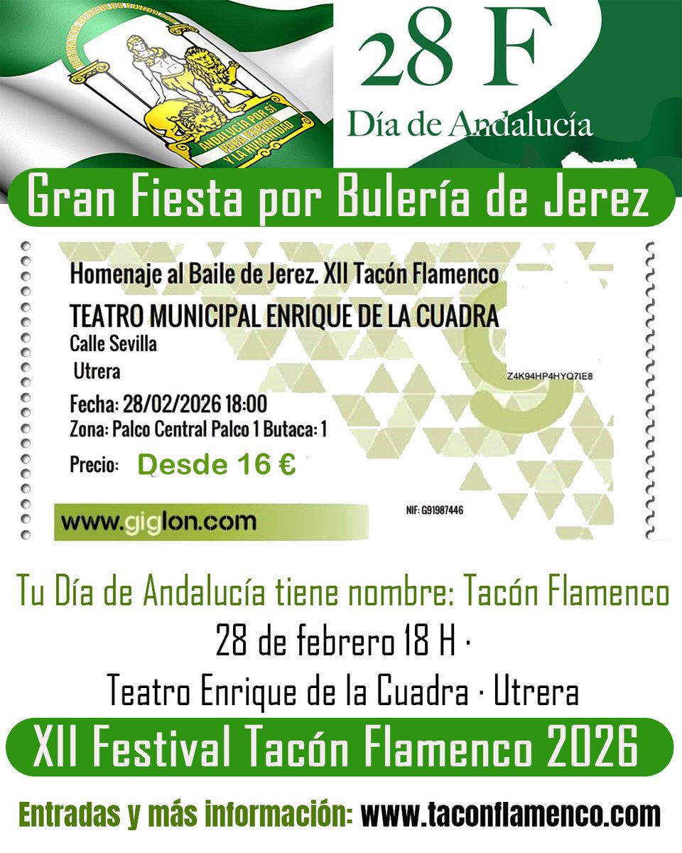 🔊 𝐆𝐑𝐀𝐍 𝐅𝐈𝐄𝐒𝐓𝐀 𝐏𝐎𝐑 𝐁𝐔𝐋𝐄𝐑Í𝐀 𝐃𝐄 𝐉𝐄𝐑𝐄𝐙 🔊👏
💚 𝐅𝐄𝐋𝐈𝐙 𝐃Í𝐀 𝐃𝐄 𝐀𝐍𝐃𝐀𝐋𝐔𝐂Í𝐀 𝐀 𝐓𝐎𝐃𝐎𝐒 𝐋𝐎𝐒 𝐀𝐍𝐃𝐀𝐋𝐔𝐂𝐄𝐒 𝐘 𝐀𝐍𝐃𝐀𝐋𝐔𝐙𝐀𝐒.💚

🎟️ Entradas aún disponibles:
giglon.com/todos?idEvent=…
+info: taconflamenco.com

#TacónFlamenco2026