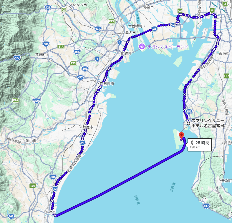 常滑のホテルからスカイエキスポまでの徒歩ルート草