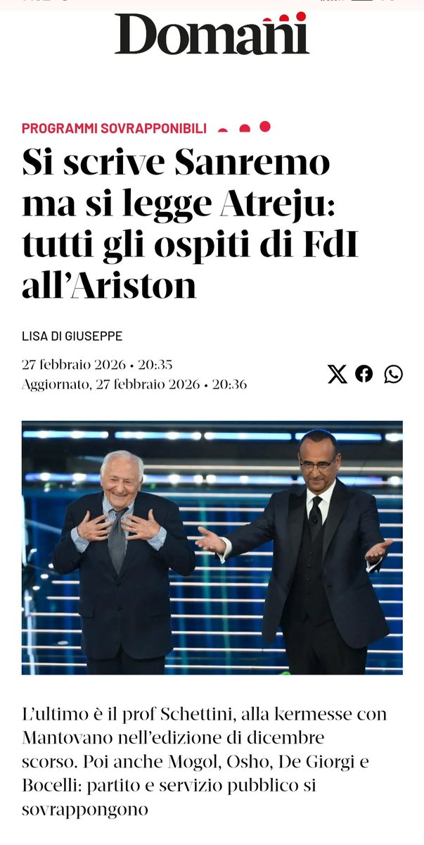 Antigon25386936's tweet image. A #Telemeloni: si è conquistato il posto sul palco chi è fedele al partito di maggioranza, in particolare hanno contato le appartenenze più datate. Pensavo che #Mogol fosse più vicino a F. I., boh?