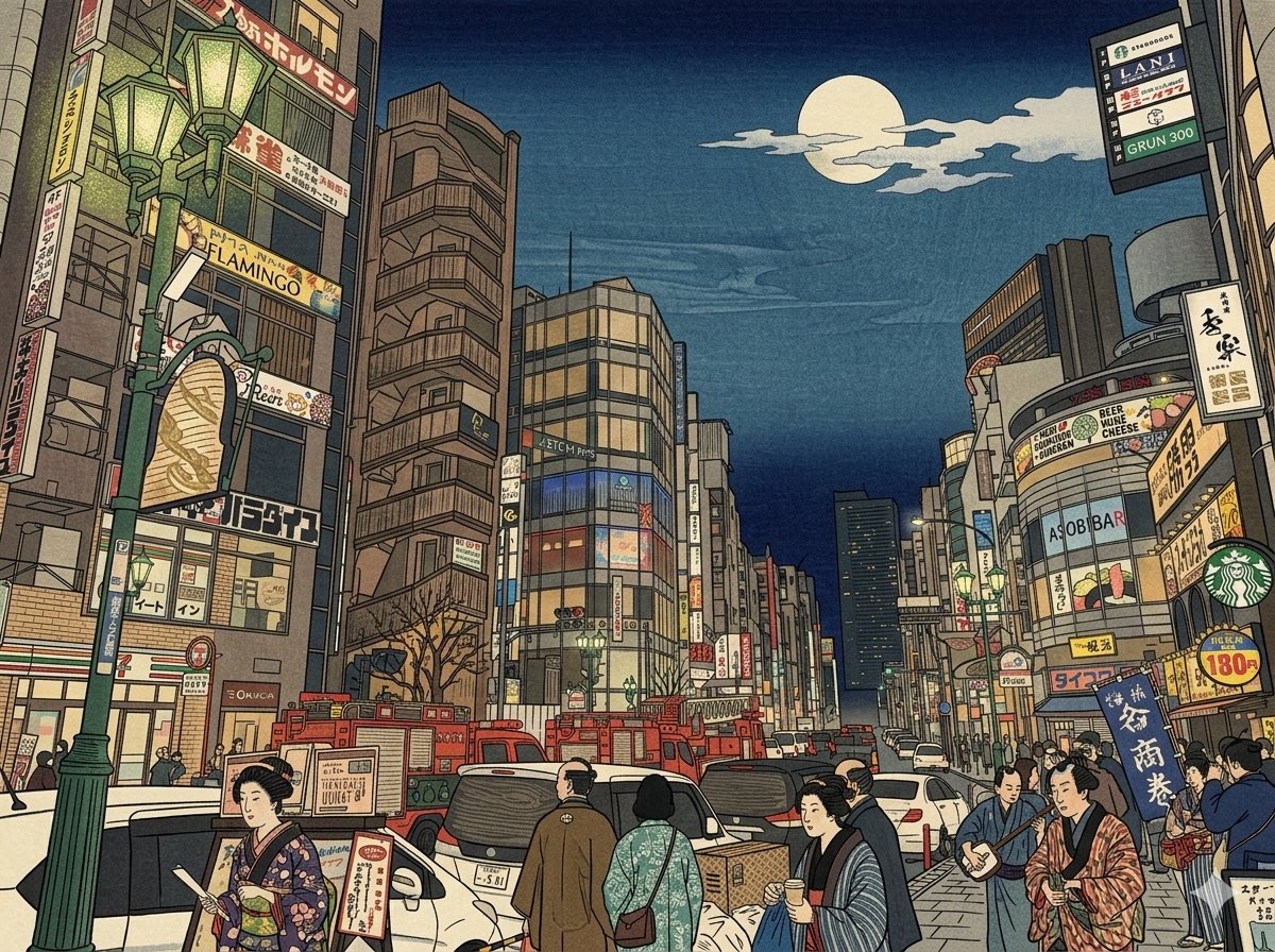 jpnchee's tweet photo. 夜の三宮、生田新道の景色なり
夜ともなれば人の往来多く、賑わい絶えず、酔客の姿も多く見受けられたり。 https://t.co/UNQ55i8CBs