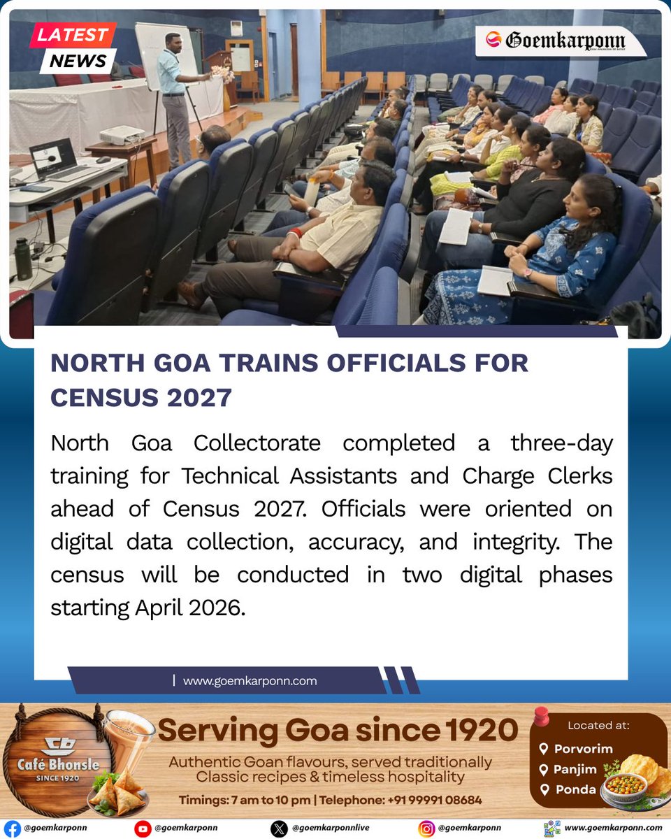 goemkarponnlive's tweet image. North Goa Trains Officials for Census 2027

#Census2027 #NorthGoa #DigitalEnumeration #GoaAdministration #BreakingNews