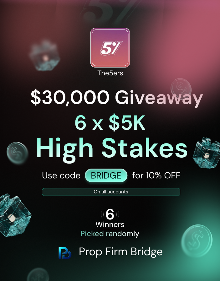 🚨 $30K THE5ERS GIVEAWAY 🚨

🎉 6 x $5K HIGH STAKES ACCOUNTS 🎉

HOW TO WIN 👇 
1️⃣ Follow <a href="/PropFirm_Bridge/">Prop Firm Bridge</a> <a href="/the5erstrading/">The5ers</a> <a href="/AkashWolfe/">Akash Mane</a>
2️⃣ Like + Retweet this post
3️⃣ Tag 3 friends
4️⃣ JOIN DISCORD discord.com/invite/waXh89A…

BONUS: Engage with all recent posts.

You can use code: