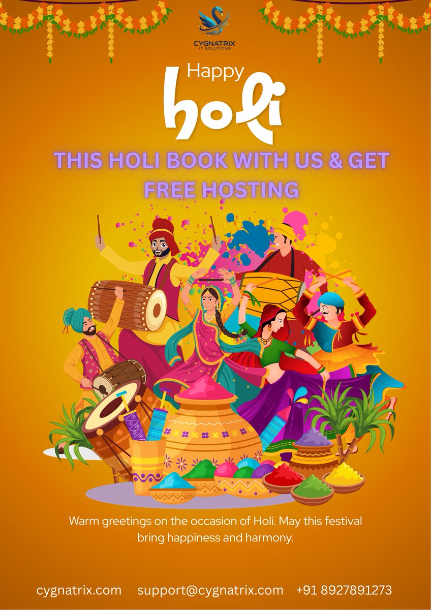 cygnatrix's tweet photo. Add more colors to your business this Holi! 🎨💡
Book with us &amp; get FREE Hosting 🎁
🌸 Happy Holi from Team Cygnatrix!
#HoliDeals #Holi2026 #FreeHostingOffer #DigitalMarketing
#WebsiteServices #ITCompanyIndia #BrandGrowth
#HoliFestivities #Cygnatrix https://t.co/OGoU7fhMcQ