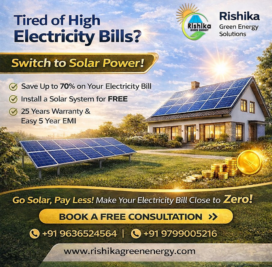 RishikaEnergy's tweet photo. 🌞 Tired of High Electricity Bills?

Switch to Solar Power with Rishika Green Energy Solutions and start saving today!

📞 Call Now: +91 9636524564 | +91 9799005216
🌐 https://t.co/2bQ9GXDUYK
📩 Book Your Free Consultation Today! https://t.co/Q3F4uD7LQy