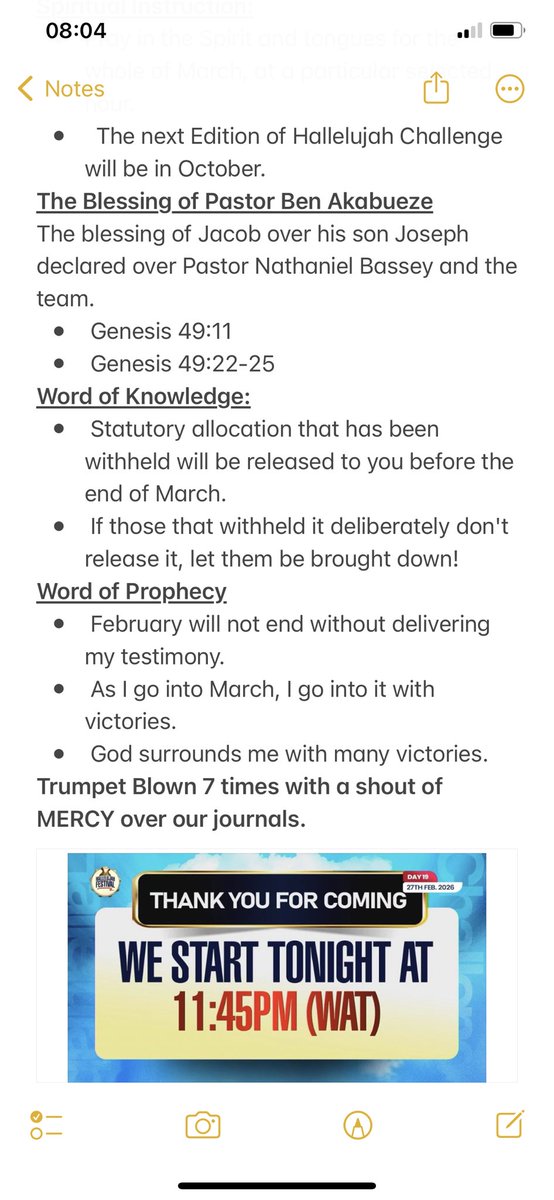 Hallelujah Challenge Festival 💃🏾
Incase you missed it 
Prayer points, decrees and declarations from Day 19 <a href="/nathanielblow/">Nathaniel Bassey</a> 

#HallelujahChallengeFEB2026 #HallelujahChallenge2026 #HallelujahFestival2026 #HallelujahChallenge 
 #HallelujahFestival