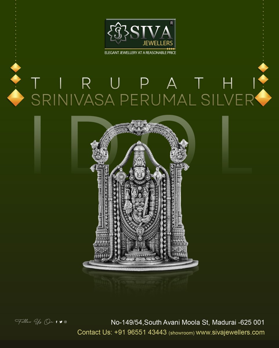 SivaJewellers's tweet image. 𝐒𝐈𝐕𝐀 𝐉𝐄𝐖𝐄𝐋𝐋𝐄𝐑𝐒 𝐌𝐀𝐃𝐔𝐑𝐀𝐈
📞9655143443
bit.ly/SivaJewel
#silverarticles #silverlamp #silvervilakku #villaku #poojaitems #giftideas #religious #devotional  #silvertirupathiidol
