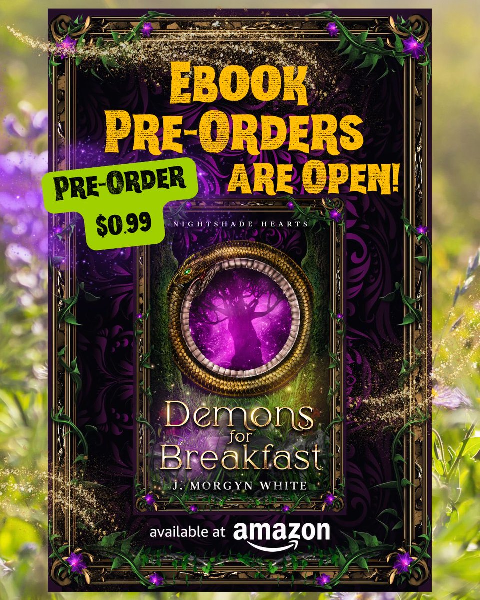 JMorgynWhite's tweet photo. So close to unlocking the next tier of Demons for Breakfast my witchy urban fantasy romance 
Got a $1 to support my writing?  
Every preorder helps ranking on launch day! 🥹🫶🔮🌿💜💚 https://t.co/e8cH6fCCQm