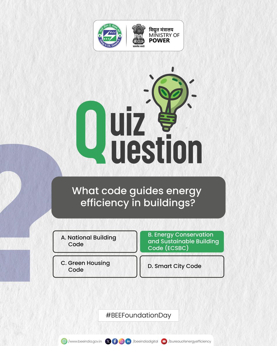 beeindiadigital's tweet photo. ECSBC helps buildings use less electricity for lighting, cooling and ventilation while maintaining comfort.
By promoting better insulation and efficient systems, it lowers energy bills and reduces environmental impact, making buildings more sustainable.
#KnowBEE #BEEat25 #ECSBC https://t.co/9iCgeQ6gUe