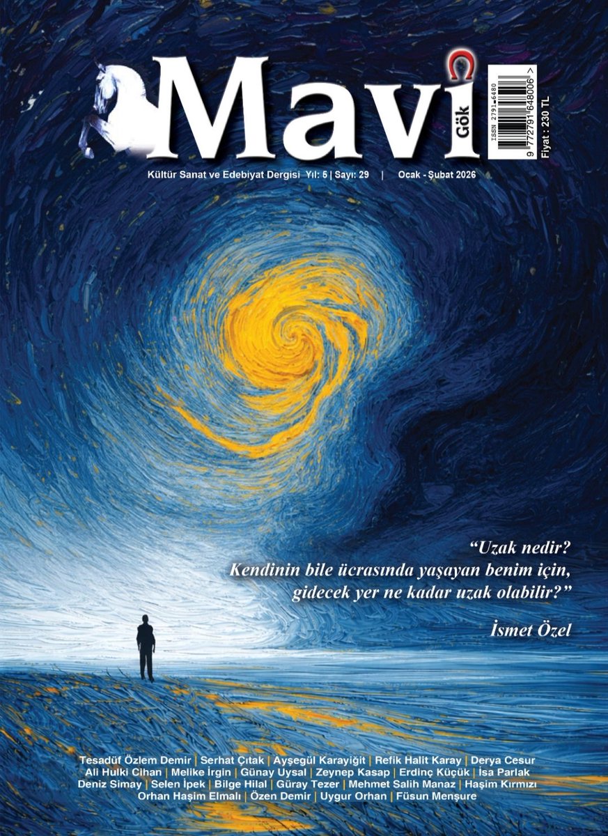 "Uzak nedir? 
Kendinin bile ücrasında yaşayan benim için, gidilecek yer ne kar uzak olabilir" 
Mataramda Tuzlu Su 
İsmet Özel
🌷
Günü güzel bir haberle başlatıyorum.
'Uzak' temasıyla Mavi Gök Dergimizin  yeni sayısı raflarda yerini aldı.🧿
youtu.be/asWGPF4-OVQ?si…