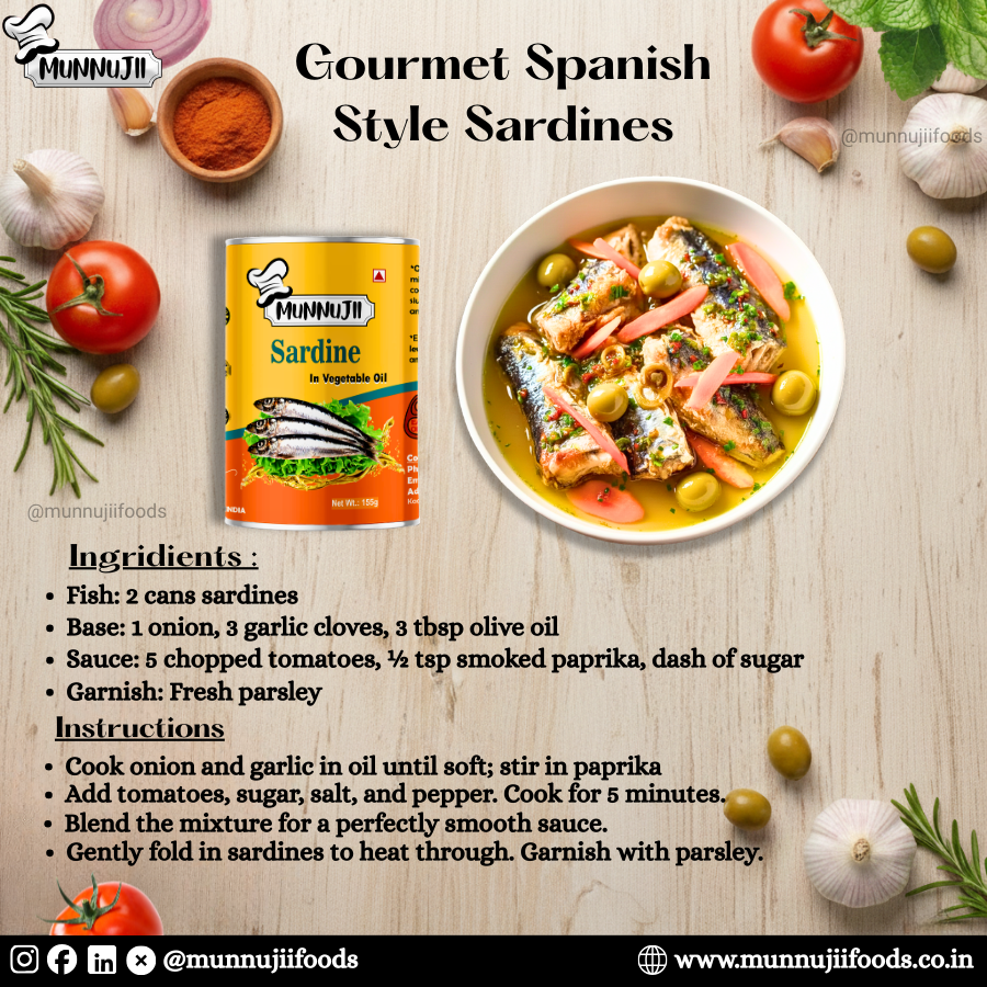 munnujiifoods's tweet photo. Healthy. Fast. Delicious.
High in Omega-3s and big on flavor. Elevate your lunch with this simple 4-step Spanish Style Sardine recipe.
Visit us: https://t.co/HzlRq8dx1w
#HealthyLunch #MunnujiiFoods #SmartEating #SpanishStyle https://t.co/TnNgAo5hyM