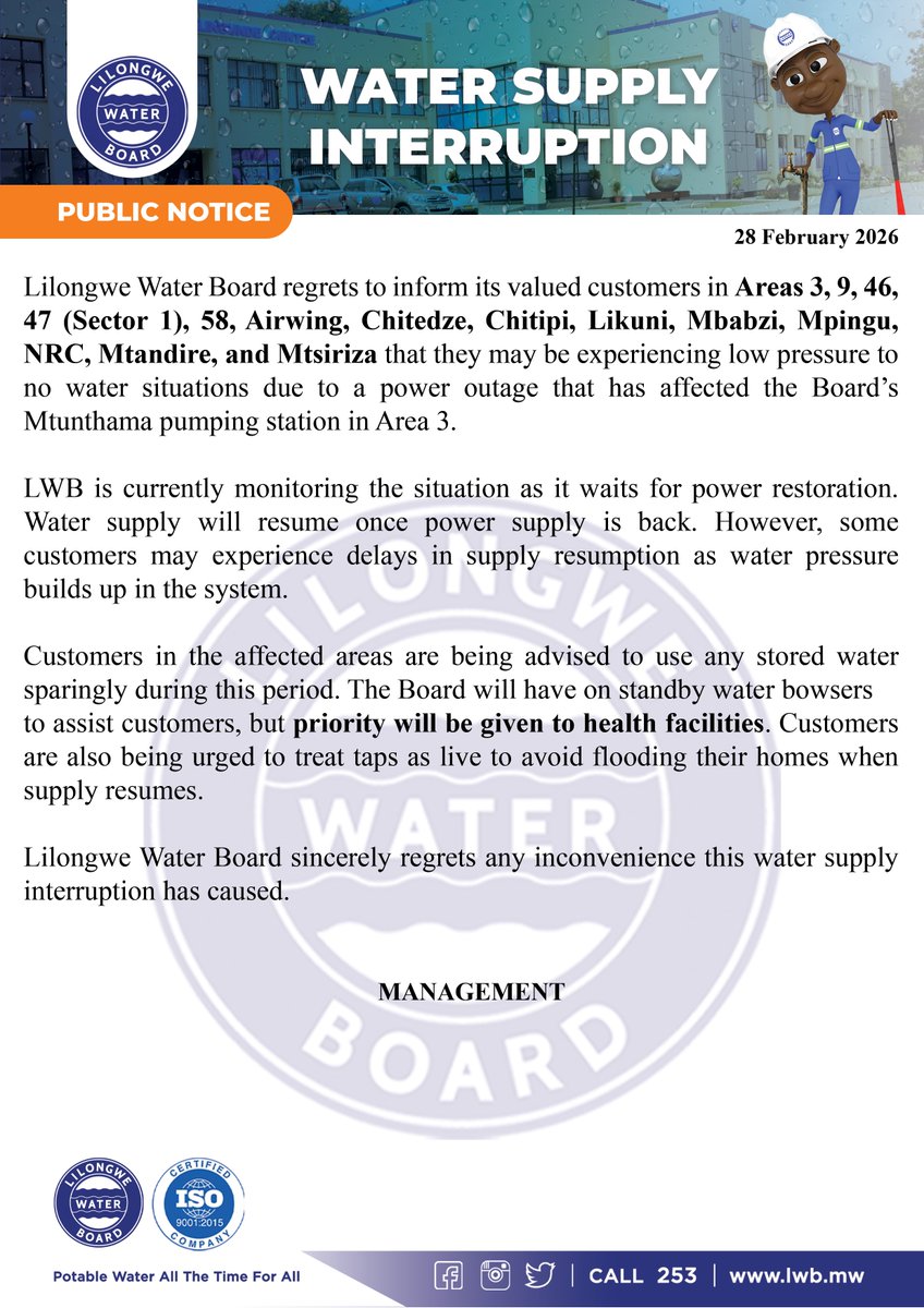 Lilongwe Water Board tweet media