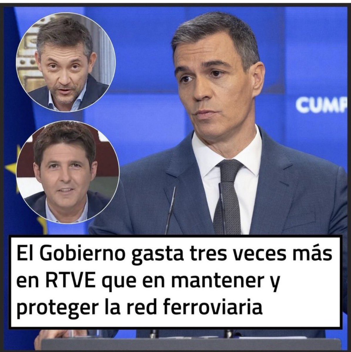 El Gobierno gasta tres veces más en RTVE que en mantener y proteger la red ferroviaria 

Y se repartieron RTVE mientras los ciudadanos se ahogaban en la Dana, porque esto era lo más importante 

Hay que ser miserable