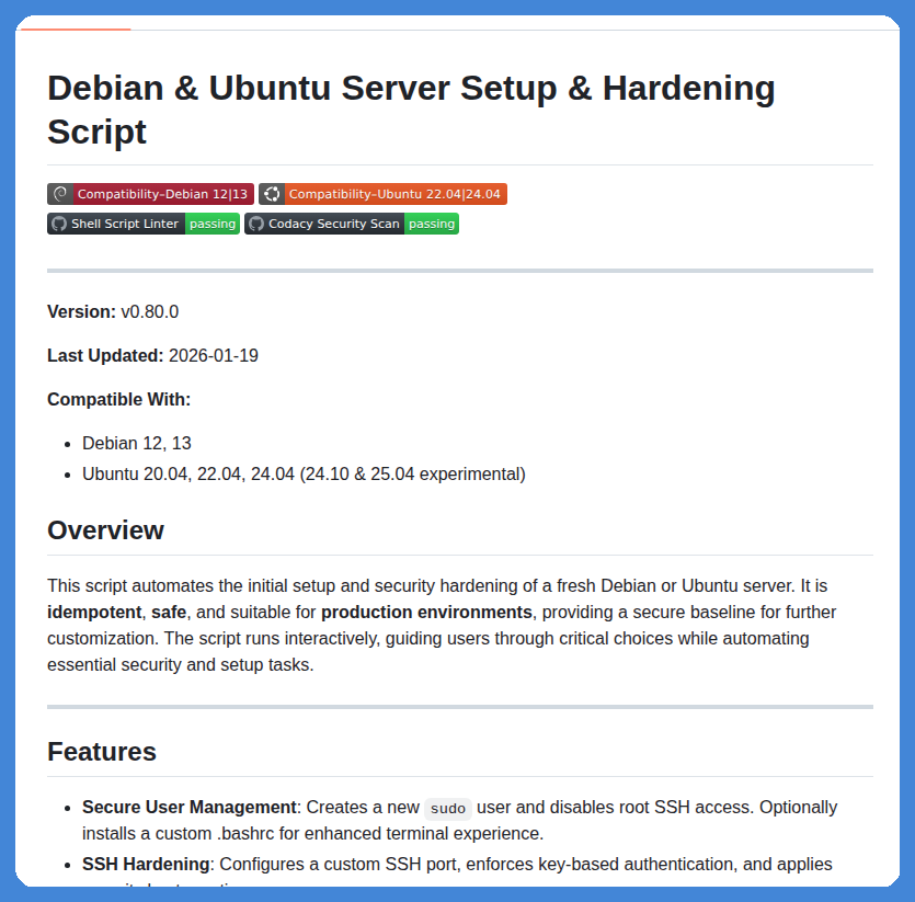 tom_doerr's tweet photo. Automates server setup and security hardening

https://t.co/OJgHVvjZz6 https://t.co/W6PZIPVUpw