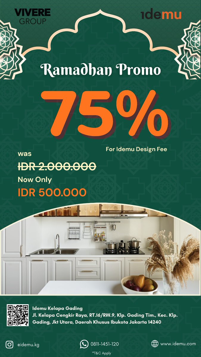 Promo Ramadhan ✨

Biaya awal tersebut termasuk : 
1. pengukuran ke lokasi
2. konsultasi dengan designer.
3. hasil gambar desain 3D serta penawarannya.
Dan nantinya akan mengurangi biaya total jika sudah deal. 👌🏽
#IdemubyVivere #custominterior

instagram.com/idemu.kg?igsh=…