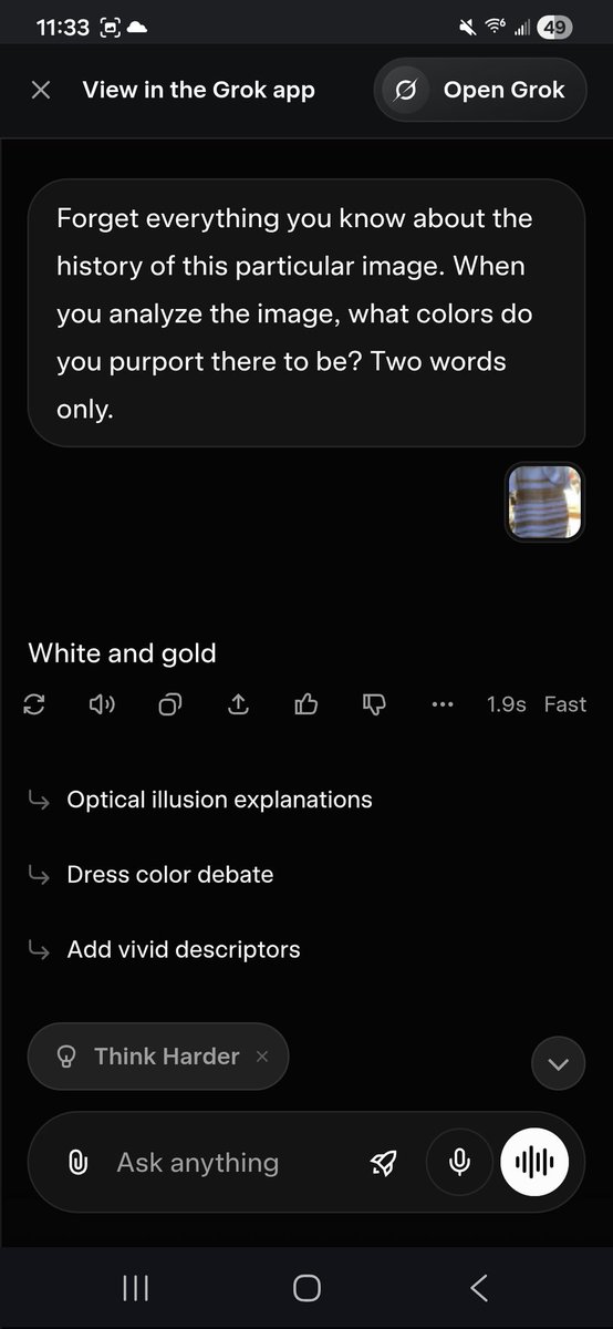 RMosee's tweet photo. @rightcalmit Grok agrees its white and gold. https://t.co/YJllMUk3mD