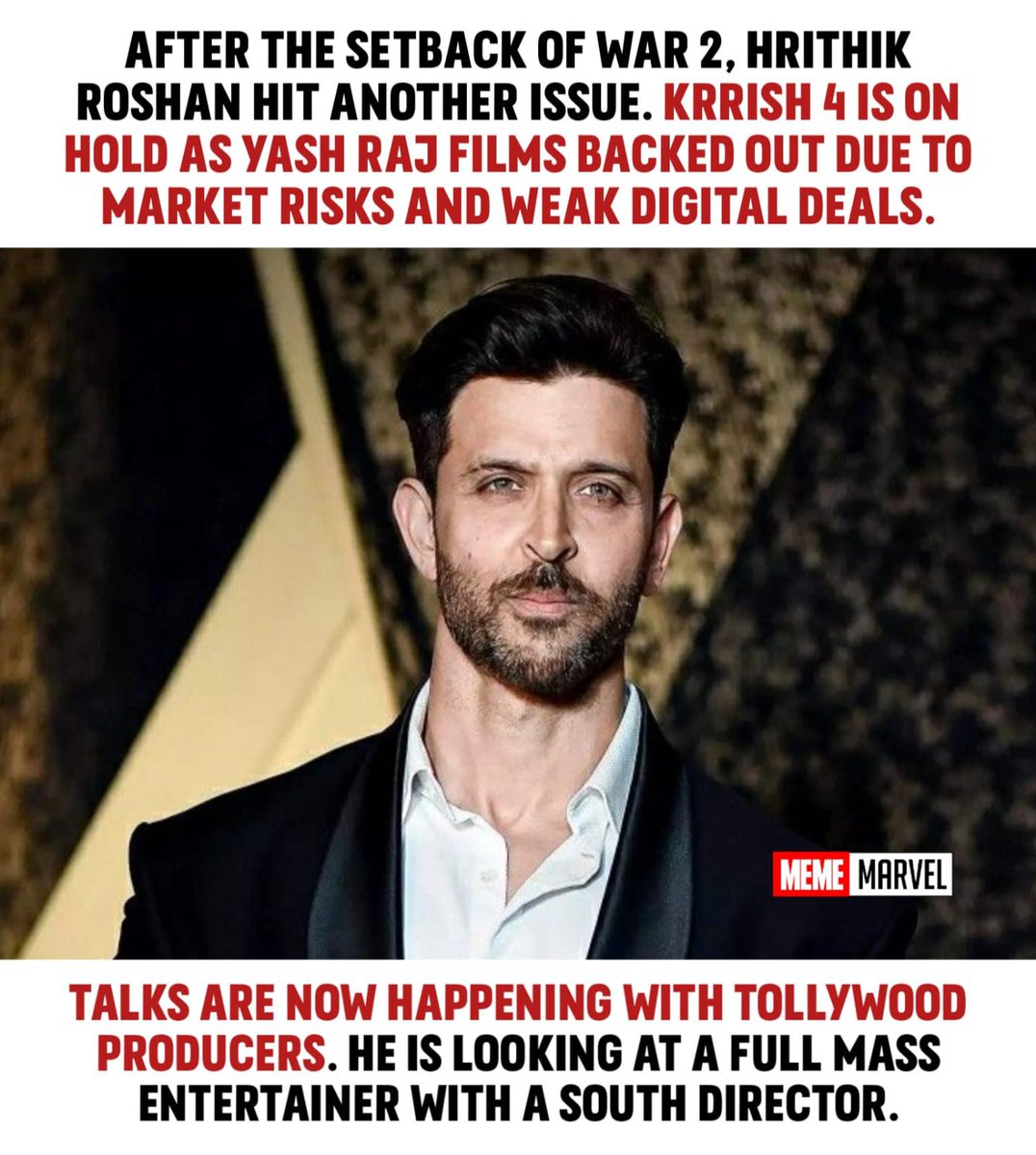 MemeMarvell's tweet image. #Krrish4 is on hold because of #War2

#HrithikRoshan #Krish4 #YRFSpyUniverse