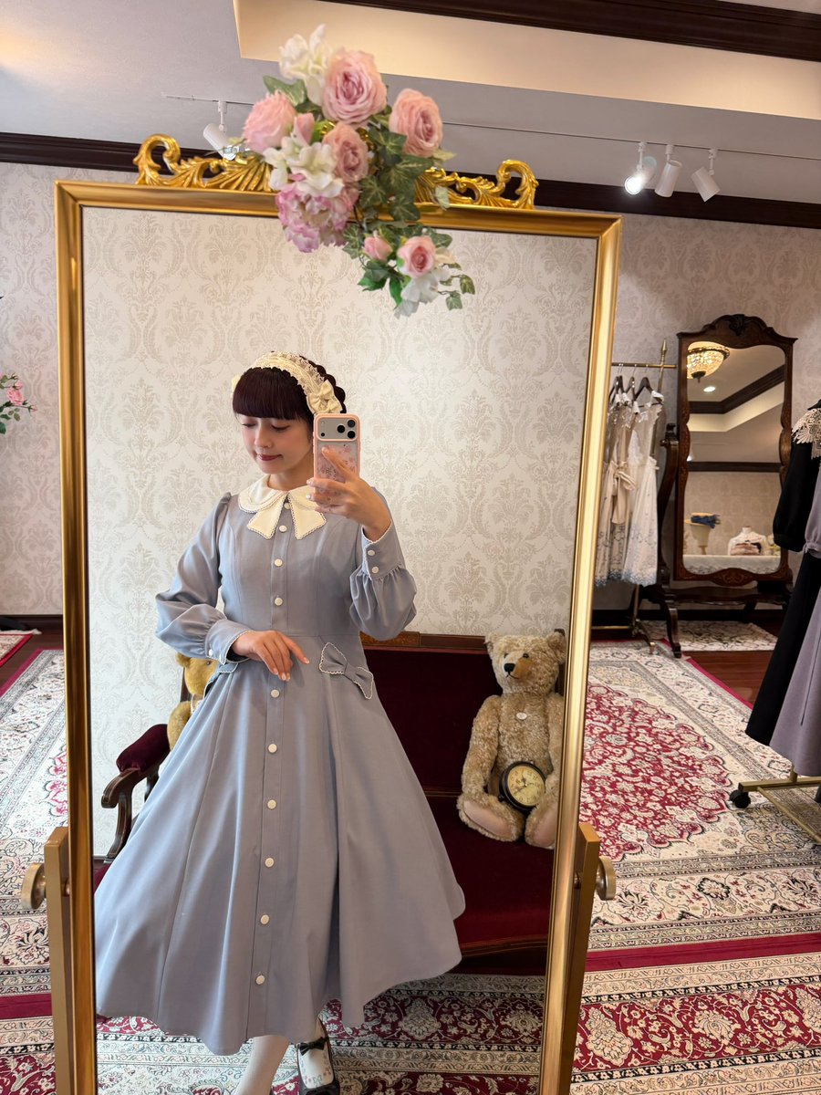 エターナルリボンワンピース🎀グレイッシュサックス🩵🩶 絶妙な色味が