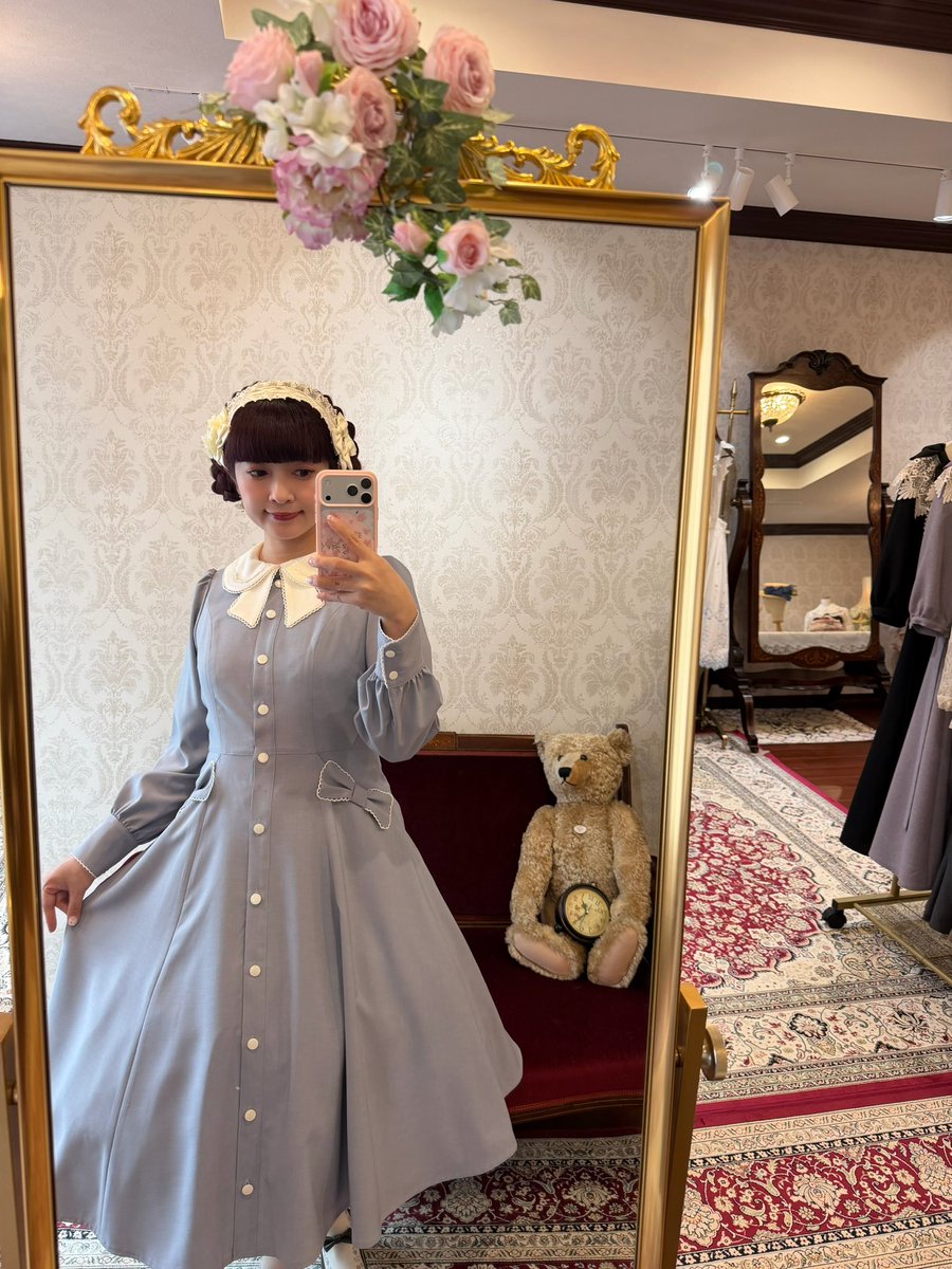 公*o様 innocent world × MUCHA コラボ　ロングワンピース エターナルリボンワンピース🎀グレイッシュサックス🩵🩶 絶妙な色味が
