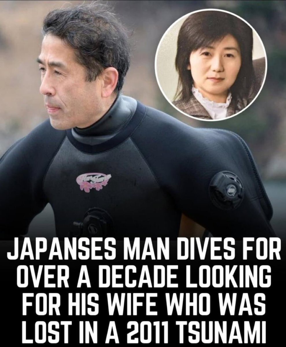 After the 2011 Tōhoku earthquake and tsunami, Yasuo Takamatsu began diving in the ocean near Onagawa to search for his missing wife, Yuko Takamatsu. She was swept away by the tsunami and never found. In 2013, he learned scuba diving so he could search the seabed himself, and over