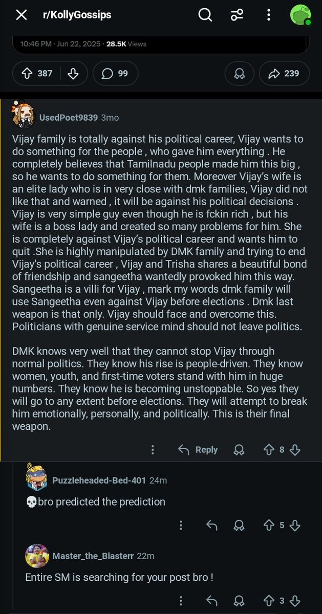 tupaki_official's tweet photo. మూడు నెలల క్రితమే ఒక Reddit యూజర్ Thalapathy Vijay & ఆయన భార్య Sangeeta Sornalingam మధ్య విభేదాలు ఉన్నాయని పోస్ట్ చేశాడు. ఇప్పుడు ఆ పోస్ట్ మళ్లీ వైరల్ అవుతూ చర్చలకు దారి తీస్తోంది.
#ThalapathyVijay #RedditBuzz #Kollywood #ViralTalk
Follow👉 @tupaki_official https://t.co/Bwj9kaSPup