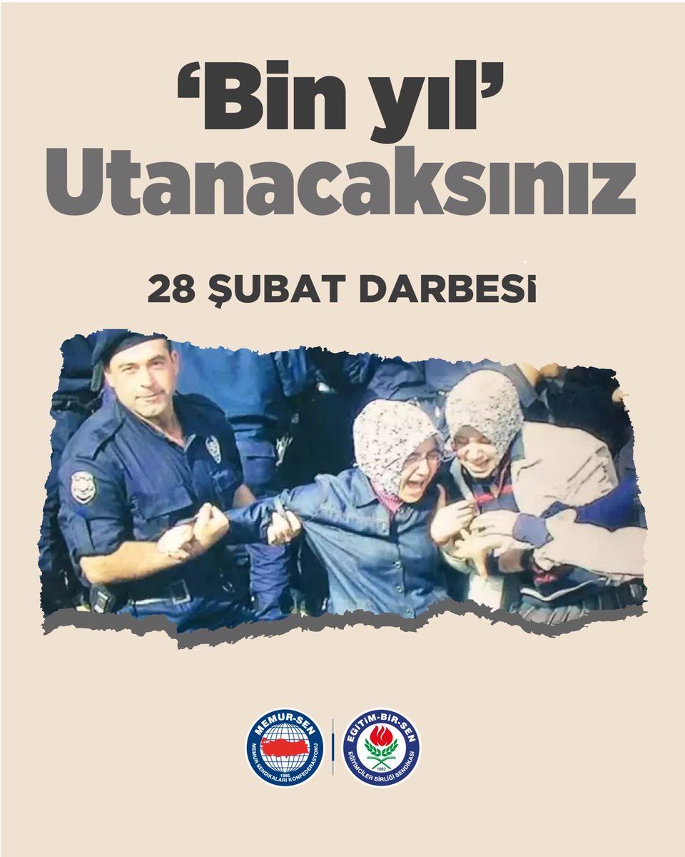 📌 “Bin yıl sürecek” dediler…

Milletin inancını, değerlerini, evlatlarının eğitim hakkını hedef aldılar.

📌 28 Şubat, sadece siyasi iradeye değil;

• Başörtüsü nedeniyle okul kapılarında gözyaşı döken öğrenciler, 
• mesleğinden uzaklaştırılan kamu görevlileri, 
• fişlenen