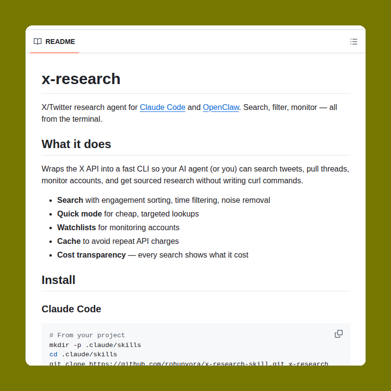X research agent for Claude Code and OpenClaw

github.com/rohunvora/x-re…