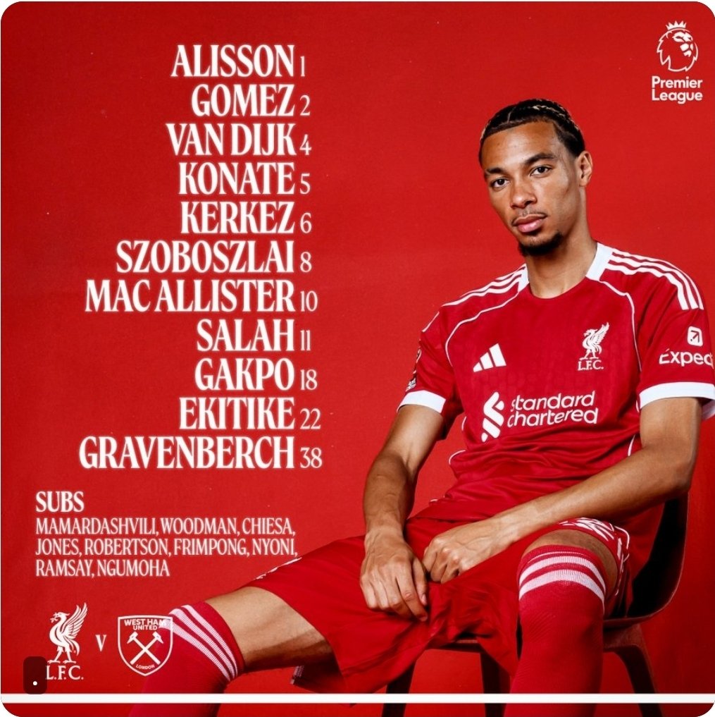 WeArePLeague's tweet image. • Times escalados para Liverpool v West Ham 

#PremierLeague 

#LIVWHU 

#WAPL