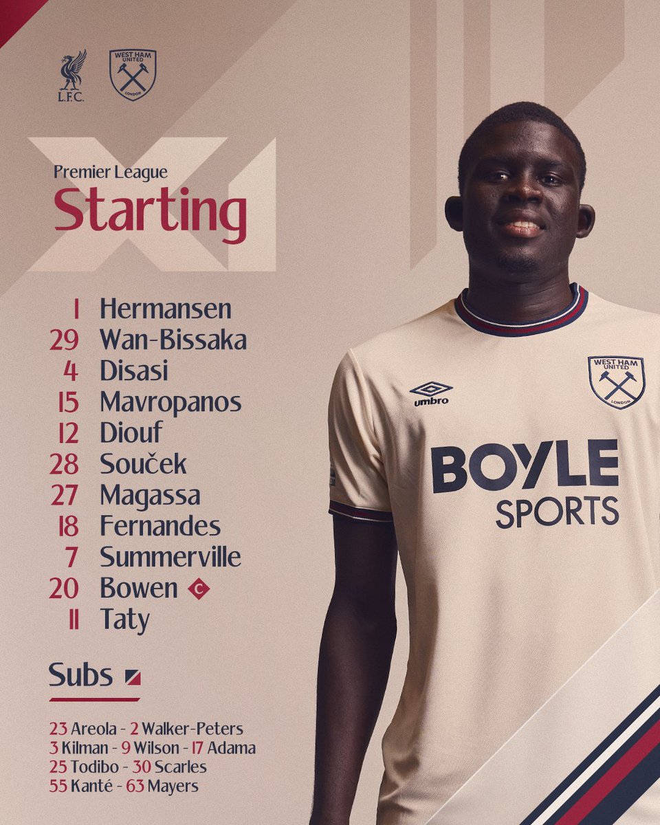 WeArePLeague's tweet image. • Times escalados para Liverpool v West Ham 

#PremierLeague 

#LIVWHU 

#WAPL