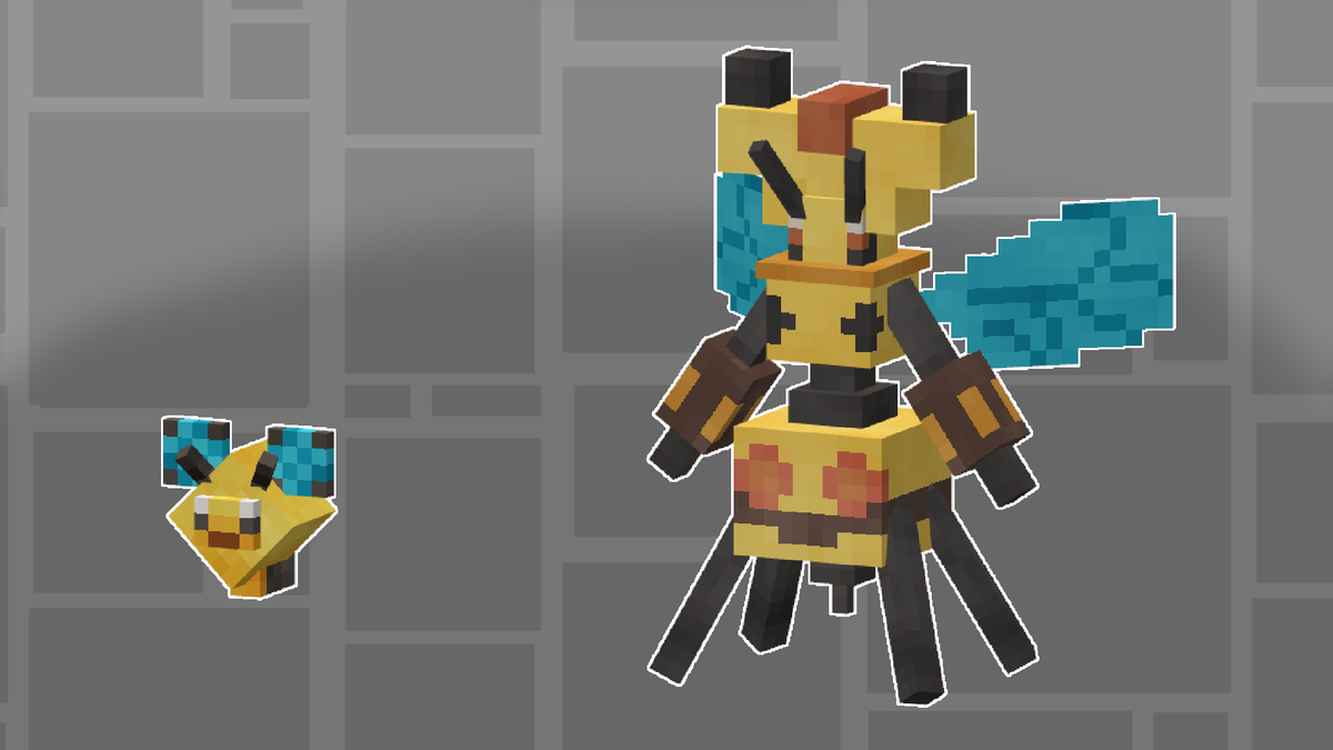 fapdos123's tweet photo. Here are Nobee and Vespinot! They appear around saccharine trees! #fapdosMod #fakemon #pokemon #minecraft #blockbench https://t.co/MvzVbFwoKj