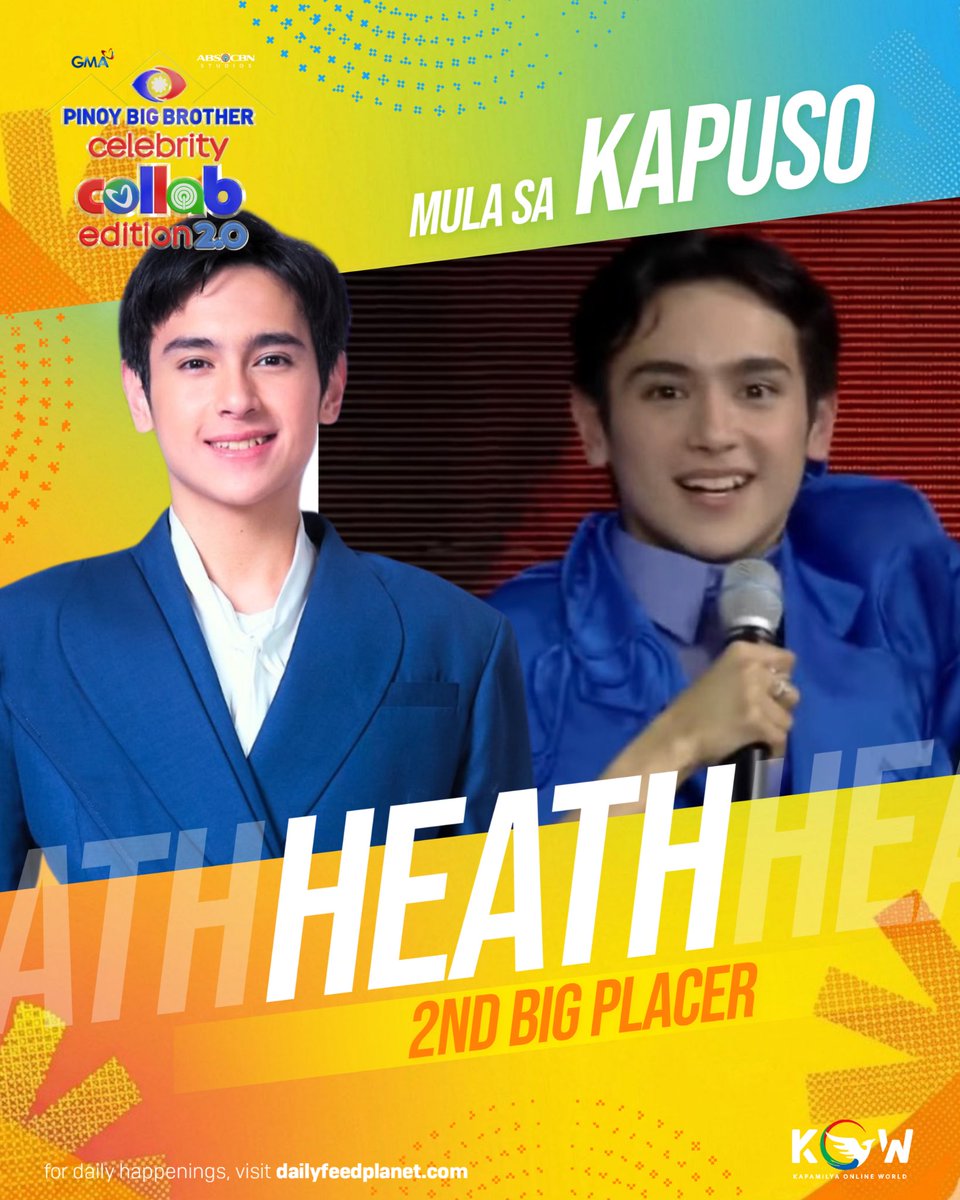 kowalerts's tweet photo. CONGRATULATIONS Heath ang Kapuso 2nd BIG Placer ng #PBBCollab20TheBigNight https://t.co/rrVcw8VQHf