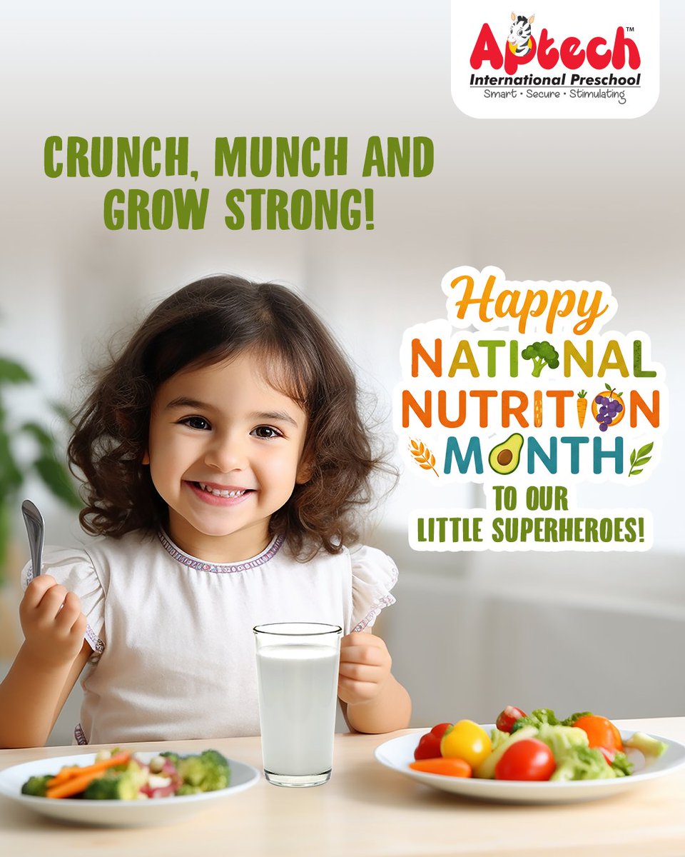 Eat healthy. Grow strong. Shine bright! May every colourful plate help your little one grow strong, stay active, and shine bright! Here’s to healthy habits and happy hearts!
#HealthyHabits #ShineBright #HappyHearts #GrowingStrong #AptechInternational #AptechInternationalPreschool