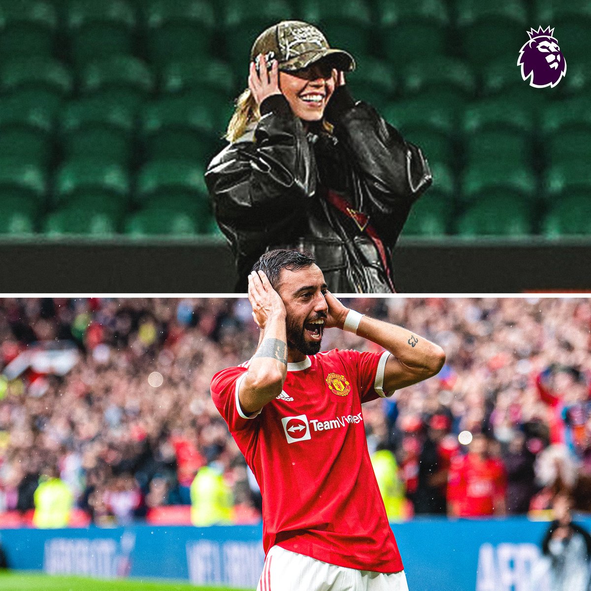 premierleague's tweet photo. Did Sydney Sweeney copy the Bruno Fernandes celebration? 😅 @ManUtd