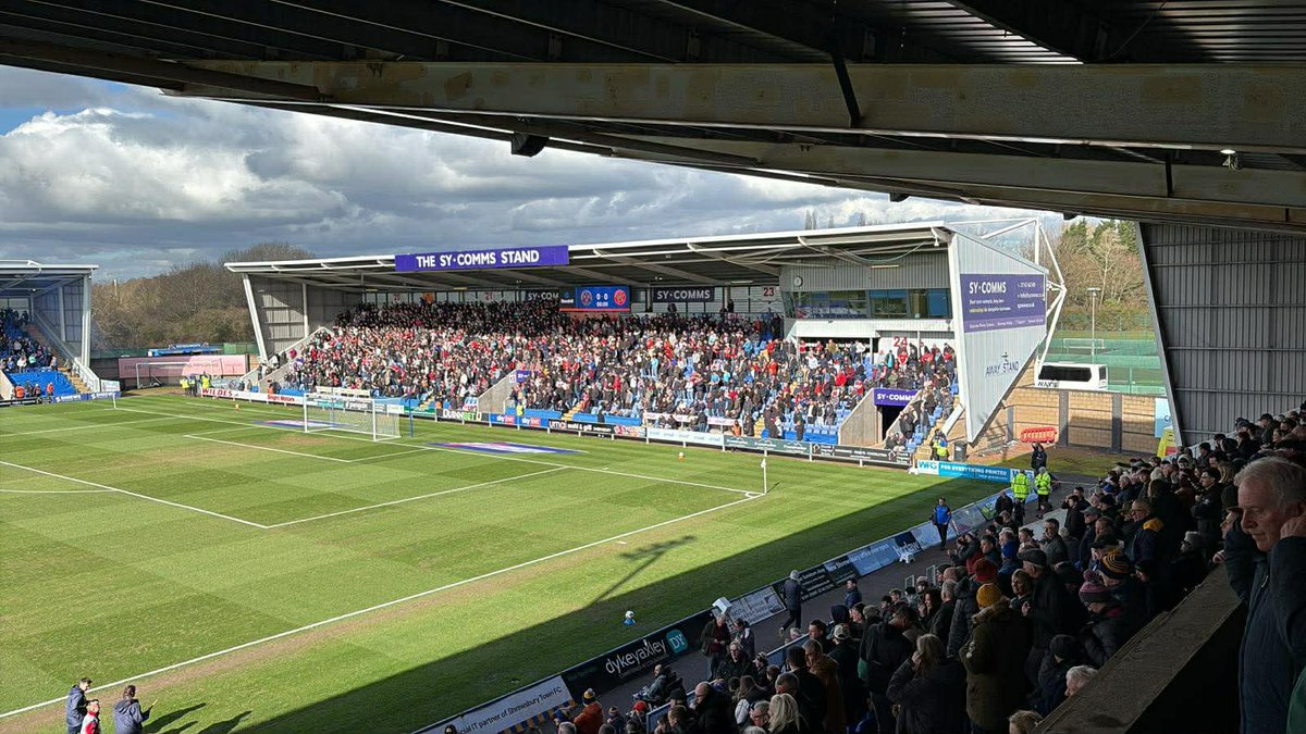 Full house in the away end — Walsall fans out in force at Shrewsbury for the 12:30 kick-off.