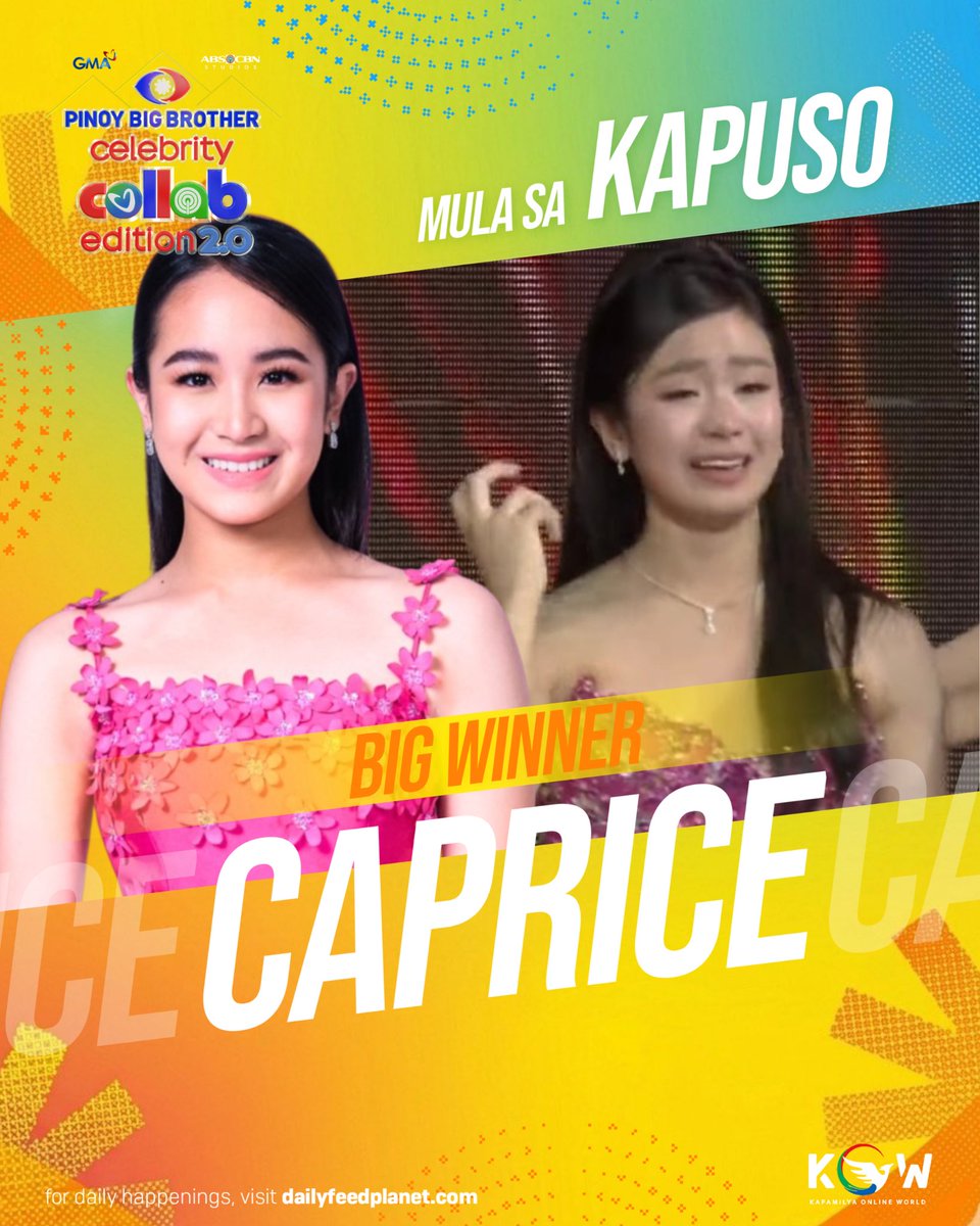 CONGRATULATIONS Caprice!! 

Ang ating Kapuso BIG WINNER
#PBBCollab20TheBigNight