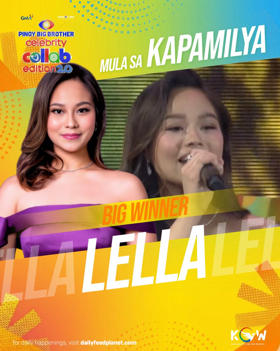 kowalerts's tweet photo. CONGRATULATIONS Lella!! 

Ang ating Kapamilya BIG WINNER
#PBBCollab20TheBigNight https://t.co/Qea44HWznP