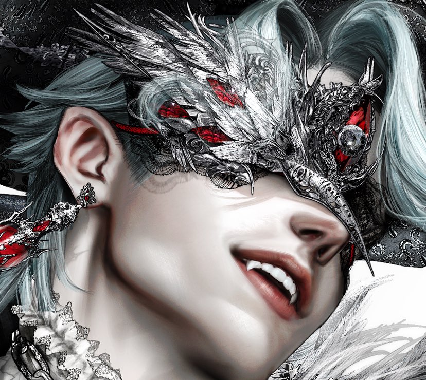 前回の仮面のモチーフは月とドットーレ自信のデザインだったから基本的に曲線が多くてあまり攻撃性のないデザインだったけど今回はドットーレの内面の凶暴さをイメージしたから棘が多くて攻撃性の高いモチーフでデザインした