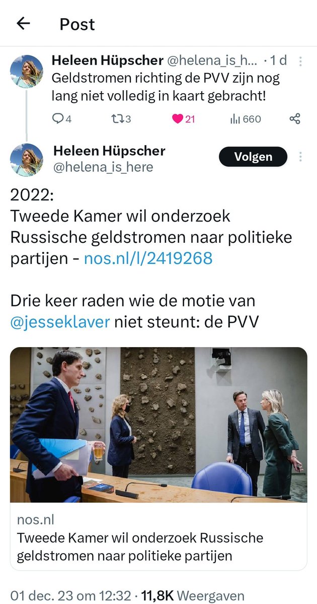 helena_is_here's tweet image. Ik mis nog steeds de echte relevante vragen van journisten aan Markuszower c.s.
Hoe zit het met de financiën van de PVV?
Daar moeten ze toch ook meer van weten? En waarom stemde de PVV destijds als enige tegen een motie onderzoek te doen naar Russische geldstromen #partijen?