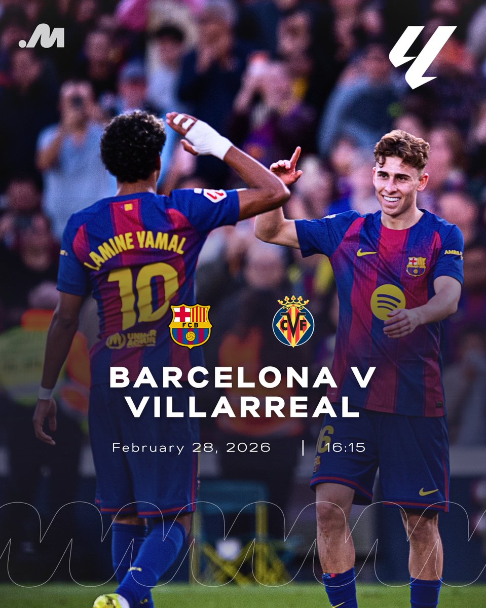 mookieapp's tweet photo. Barcelona will face third-placed Villarreal, who are looking to spoil Hansi Flick’s 100th competitive game in charge.

Can Barca extend their lead at the top of the La Liga table? #mookie https://t.co/UTg0uC04AD
