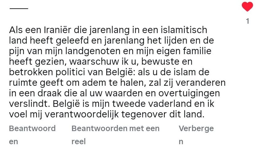 dendolly1's tweet photo. Alweer een waarschuwing van een Iraniër in België! (Ik ontvang veel van dit soort reacties) 📷 https://t.co/VIXLekMsky
