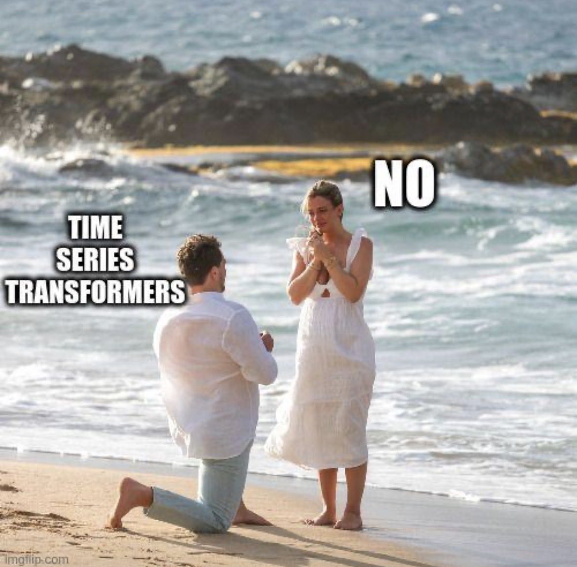 predict_addict's tweet image. If you are still seduced by the siren songs of transformers for forecasting print out this image and stick it next to you computer.

Image Credit: Matthew Kolakowski

#timeseries #forecasting