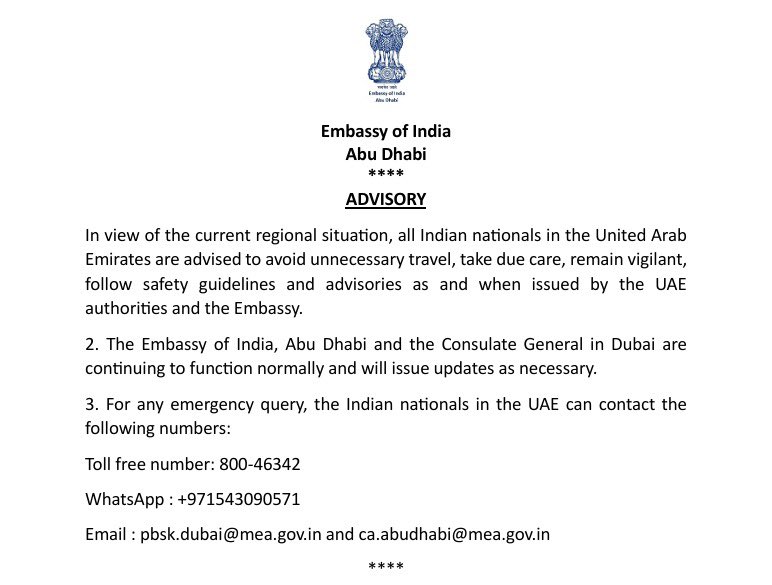 MadhuriDaksha's tweet image. Advisory note by #EmbassyofIndia in Abu Dhabi!!

#India #AbuDabi