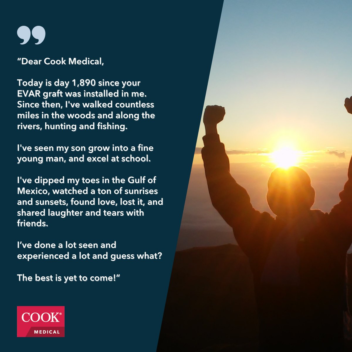 McginnissChip's tweet photo. Hearing first-hand how our work at Cook Medical impacts patients' lives makes all the hard work worth it. These stories keep us motivated every day! #GoTeamCook https://t.co/8xqD6JMXwJ