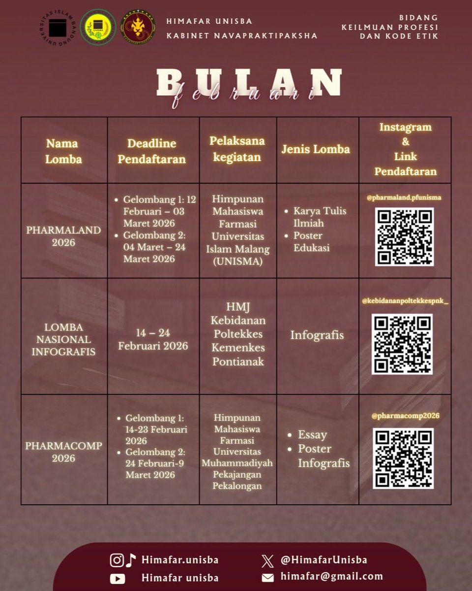 [TIMELINE LOMBA FEBRUARI 2026]

Halo akang teteh! Berikut adalah Timeline Lomba di bulan Januari, yuk langsung daftar dan catet tanggalnya!