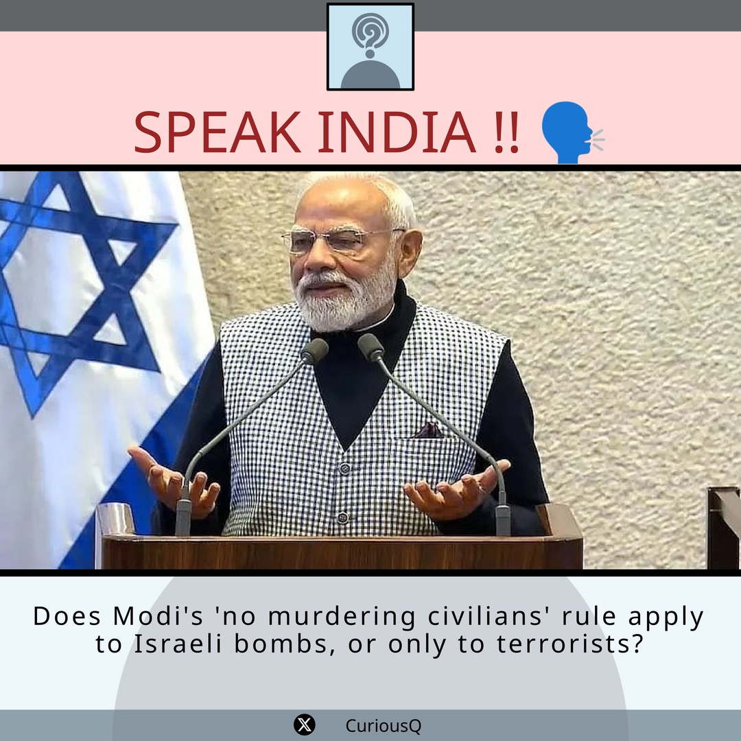 q44731's tweet image. He said what he said. Now let's talk about what he *didn't* say. A brave moral stance or a calculated political move? You decide.

#ModiIsraelVisit
#Gaza
#DoubleStandards
#IsraelPalestineConflict